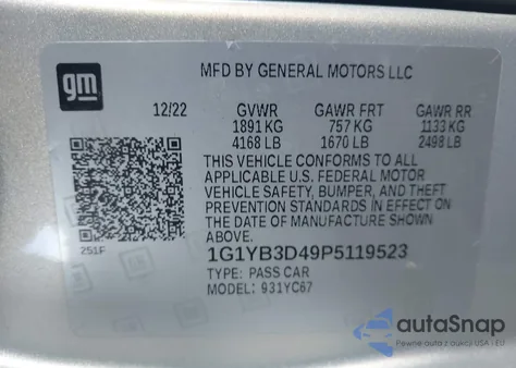 2023 Chevrolet Corvette Stingray Rwd 2Lt from USA, damaged, VIN 1G1YB3D49P5119523